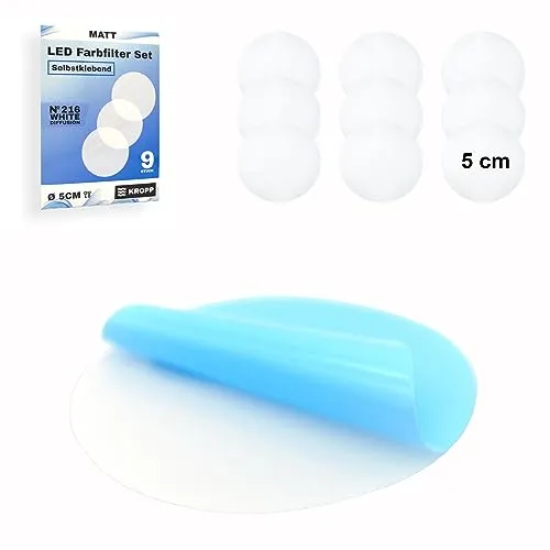 KROPP Selbstklebende Diffusorfolien für LED Lampen - Klebefolien für LED Lampen, 9 Stück im Set, sorgen für eine ansprechende Milchglas-Optik und gleichmäßige Lichtstreuung - ideal für jeden Raum.