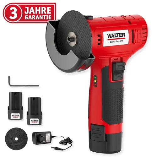 WALTER 12V Winkelschleifer mit 2 Akkus - Schleifmaschinen: Kabelloser 12V Winkelschleifer mit 2 Akkus für flexible Schleif- und Schneidaufgaben – ideal für Metall, Fliesen und Beton.