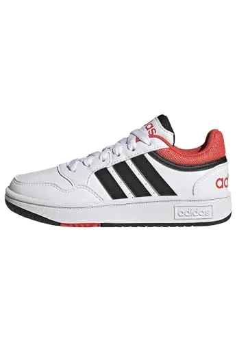 adidas Hoops Shoes - Cloud White/Core Black/Bright Red, 31.5 EU - Sneaker mit regulärer Passform, dämpfender Zwischensohle und Gummi-Cupsohle für optimalen Komfort und Stil auf dem Platz oder in der Freizeit.