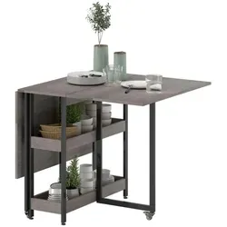 Esstisch Klappbar Küchentisch im Industriedesign mit 2 Offenen Ablagen, 133,4x80x75cm,Mobiler Esszimmertisch für Kleine Räume, Esszimmer, Küche - Grau