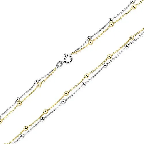 MATERIA Kugel Halskette Gold für Frauen - Elegantes Damen Collier aus 925 Silber - Edle Kette in bicolorer Optik, 45cm lang, mit glänzenden Kügelchen. Hochwertige Verarbeitung - Made in Germany. Ideal als Geschenk in einem eleganten Etui.