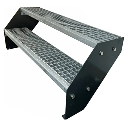 Kaminbau Mierzwa Premium Stahl Treppe Verzinkt & Anthrazit Pulverbeschichtet 2 Stufen (Breite 100 cm) (Höhe 38 cm) Wetterfest Gitterroststufe Gartentreppe