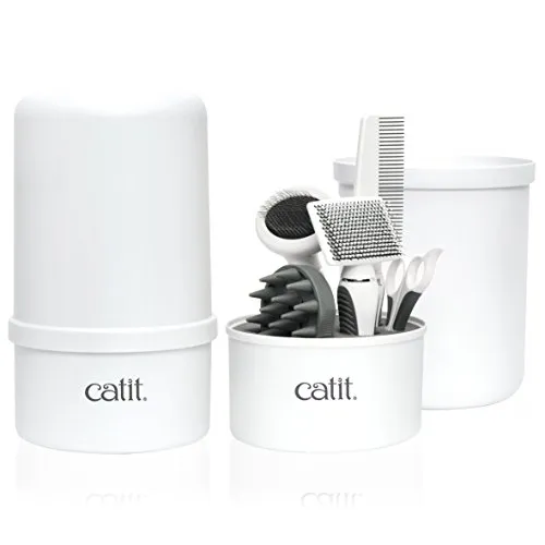 Catit Bürsten-Set für kurzhaarige Katzen - Katzenbürsten-Set mit 5 hochwertigen Tools, inklusive Zupfbürsten und Nagelknipser. Ideal für die sanfte Pflege und das Entfernen von losem Fell.