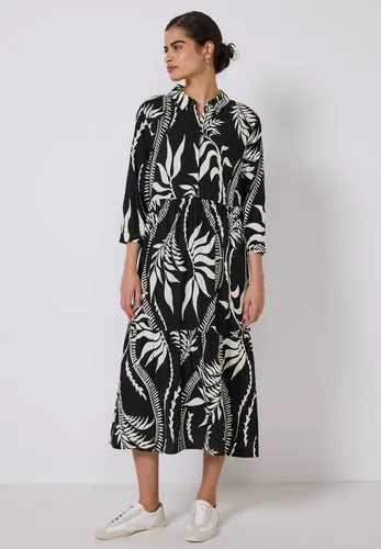 Street One Studio Damen F144509 Blusenkleid mit Volants, Schwarz, 42 - Freizeitkleid mit grafischem Muster und Hemdkragen, ideal für lässige Anlässe. Die weich fallenden Volants und die angenehme Viskose-Qualität sorgen für hohen Tragekomfort.