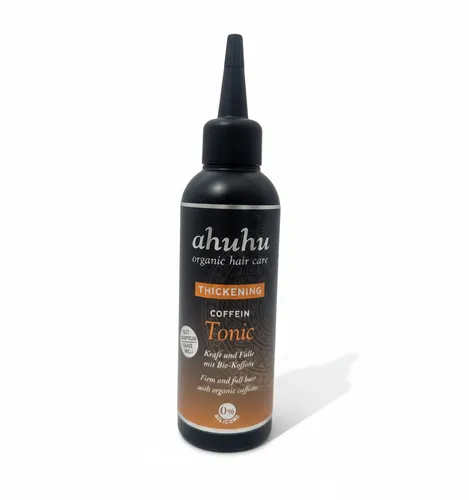 ahuhu THICKENING Coffein Tonic 100ml - Vitalisierendes Haartonikum mit Bio-Koffein - Haarwässer für alle Haartypen, stärkt das Haar von der Wurzel an und eignet sich auch bei Haarausfall, für mehr Volumen und bessere Kämmbarkeit.