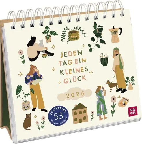 Postkartenkalender 2025: Jeden Tag ein kleines Glück: Wochenkalender zum Aufstellen, Tischkalender mit 53 Postkarten zum Heraustrennen, Illustrationen von Yani Hamdy @Y.illustrations