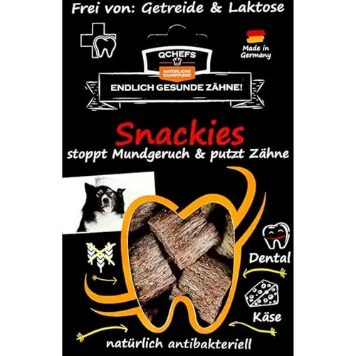 QCHEFS SNACKIES Leckerlis bei Mundgeruch - natürlich antibakterielle Zahnpflege ohne Dentalspray, Hundezahnbürste oder Zahnpasta
