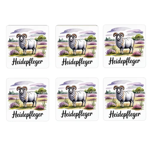 Lüneburger Heide Heidschnucke 6er Set Untersetzer aus Holz - Heidepfleger