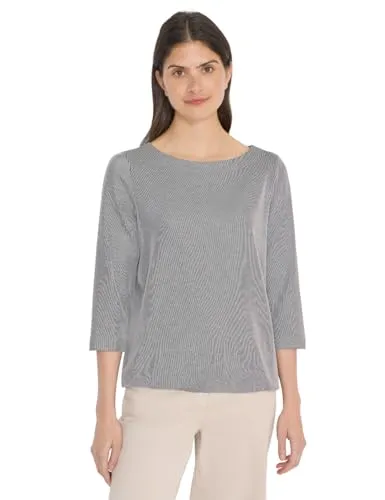 Damen Gestreiftes Shirt mit U-Boot-Ausschnitt - Stylisches Damenshirt mit feinem Streifenmuster und elastischem Saum für perfekten Sitz. Ideal für lässige und elegante Outfits.