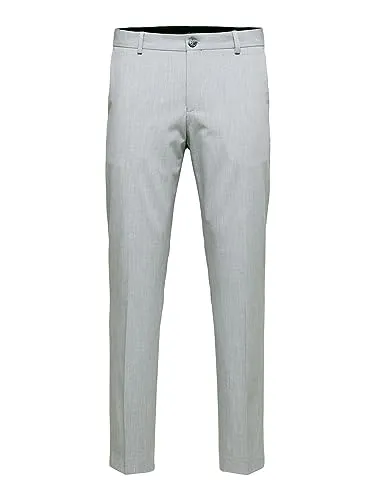 SELETED HOMME Men's SLHSLIM-Liam TRS Flex B NOOS Hose, Light Grey Melange - Wanderhose im Slim-Fit mit schmaler Passform und Paspeltaschen, hergestellt aus recyceltem Polyester für nachhaltigen Komfort.
