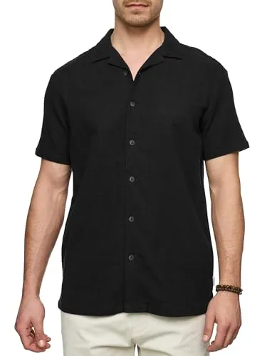 Indicode Herren INCosby Kurzarmhemd mit Button-Down-Kragen | Gestreiftes Hemd für Herren in Schwarz, Größe S - Stylisches Kurzarmhemd mit Kentkragen und verdeckter Knopfleiste. Der leicht strukturierte Stoff sorgt für hohen Tragekomfort. Ideal für warme Tage und in modischer Passform. Hochwertige Verarbeitung garantiert!