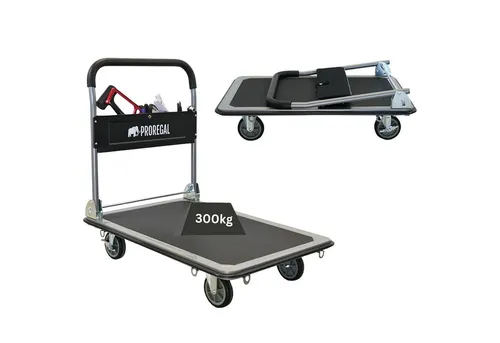 PROREGAL® Transportwagen RHINO – Profi-Plattformwagen mit Werkzeugtasche - Transportwagen mit 300 kg Traglast und praktischer Werkzeugtasche am Griff. Ideal für Lager, Werkstatt oder Büro – klappbar und leicht zu verstauen.