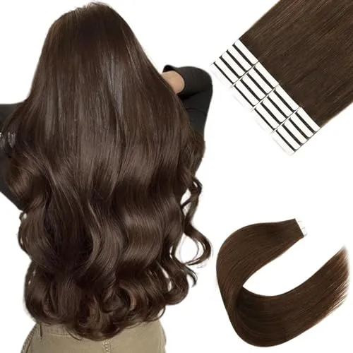 Sixstarhair Tape Extensions Echthaar 20pcs 50g 14 Zoll Tape HaarverläNgerung Echthaar Mittelbraun Kurz #3 Tape In Extensions