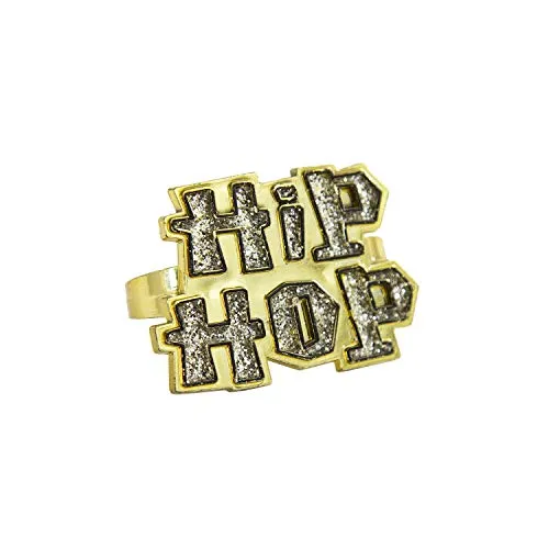 Oblique Unique® Hip-Hop Ring Gold mit Glitzer Effekt Schmuck für Hip Hopper Rapper Gangster Kostüm Fasching Karneval Motto Party Accessoire