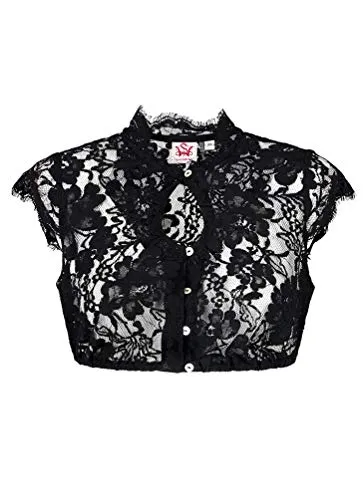 Spieth & Wenksy Dirndlbluse Damen schwarz - Elegante Dirndlbluse aus zarter Spitze mit Perlmutknöpfen und romantischem Stehkragen, ideal für einen edlen Trachtenlook.