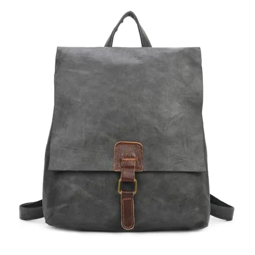 OBC Damen Rucksack Tasche Crossbody Handtasche Messenger Schultertasche Umhängetasche Shopper Vintage Kuriertasche Überschlagtasche Leder Optik Dunkelgrau 32x33x10 cm