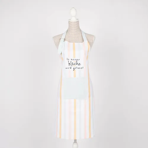 Grafik Werkstatt Schürze In meiner Küche wird getanzt Streifen weiß bunt 66x85cm