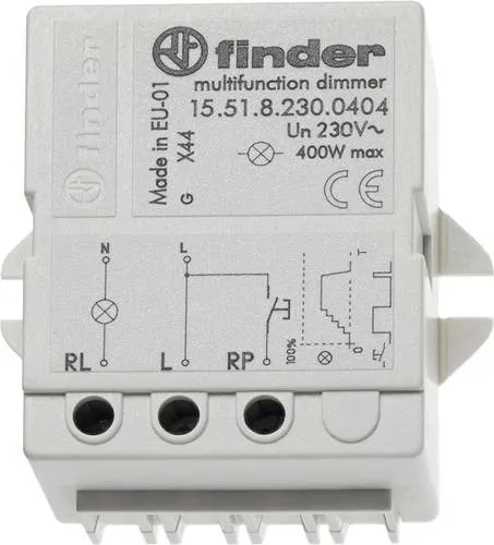Finder 15.51.8.230.0404 Unterputz Dimmer Grau (transparent) - Unterputz Dimmer für stufenloses Dimmen von Glüh- und Halogenlampen bis 400 W, mit praktischer Memoryfunktion und thermischem Überlastschutz, ideal für individuelle Lichtgestaltung.