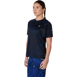 ASICS Road Lite-Show Laufshirt Damen – Schwarz/Dunkelblau, Größe S (auch in M, L erhältlich) - Optimales Laufshirt für Dämmerungsläufe. Atmungsaktives Material sorgt für ein angenehmes Tragegefühl, während reflektierende Details deine Sichtbarkeit erhöhen. Ideal für dynamische Bewegungen und Komfort beim Training.