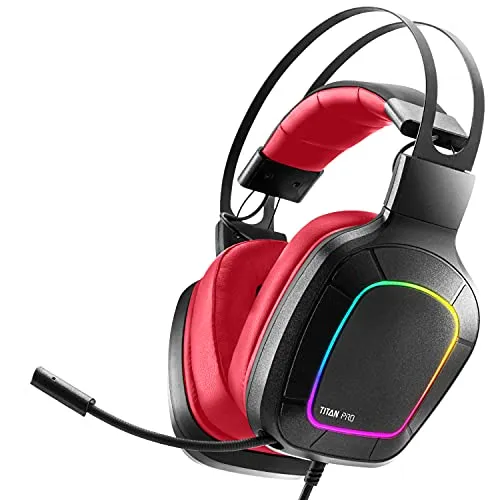 NITHO Titan PRO Gaming Headset – Over-Ear Kopfhörer mit 50-mm-Treiber, 7.1-Audio für PC, hochklappbarem Mikrofon – kompatibel mit PS4/PS5/Laptop – Rot