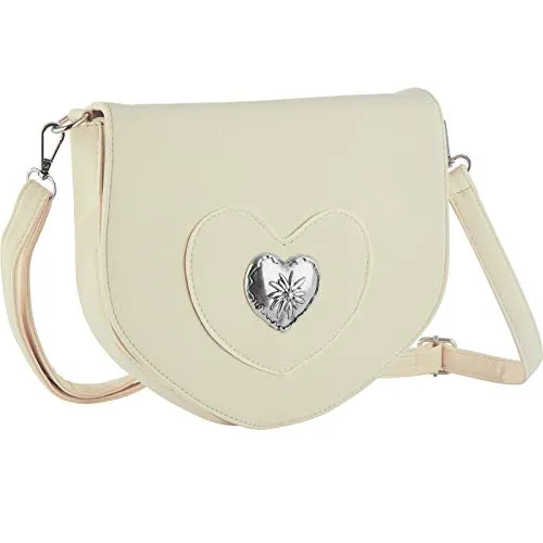 dressforfun Dirndl Tasche, Herztasche, Handtasche Damen mittelgroß, Trachten Mode, Trachtentasche in Wildlederoptik, Damen Tasche, Umhängetasche, Oktoberfest Accessoires, Damen-Schultertaschen - beige