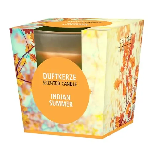 pajoma® Duftkerze, Indian Summer - im satinierten Glas | 120g Wachsgewicht, Brenndauer: 25 Stunden, in edler Geschenkverpackung | Premium Qualität