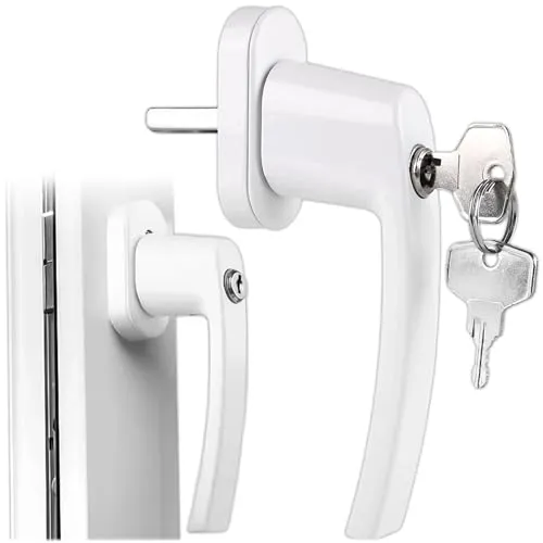KRUMAD Abschließbarer Fenstergriff Weiß, Fenstergriff mit Schlüssel und Druckknopf, Stabiler Aluminium Fenstergriff zur Kindersicherung und Einbruchschutz für Fenster und Balkontüren