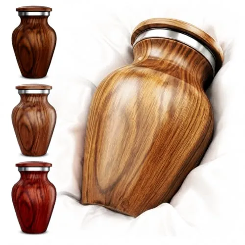 KC KATIE COLLECTION BY URNSELLER Kleine Urne für menschliche Asche aus Aluminium mit Holzmaserung, Mini-Urne für die persönliche Beerdigung von Haustieren oder menschlichen Asche (Eiche)
