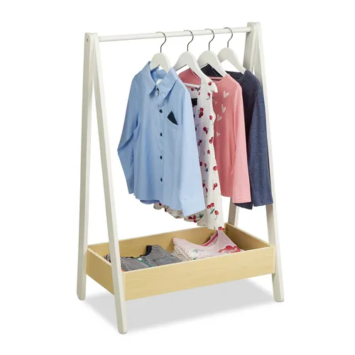 Kleiderständer Kinder - Kinderkleiderständer aus Kiefernholz - Wand-, Türgarderoben & Haken - Stilvolle Standgarderobe aus MDF und Kiefernholz, ideal für Kinderzimmer mit 1 Regalfach und freistehender Montage.