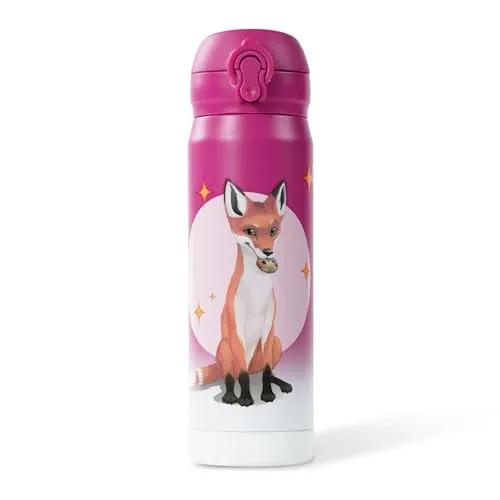 AWAVE Edelstahl Trinkflasche Kinder 380 ml Beerenrot mit Geheimfach - Magische Trinkflasche für Kinder: Aus recyceltem Edelstahl, für Kalt- und Heißgetränke geeignet. Hält Getränke bis zu 12h warm und 24h kalt. Auslaufsicher und perfekt für Schule, Sport und Zuhause.