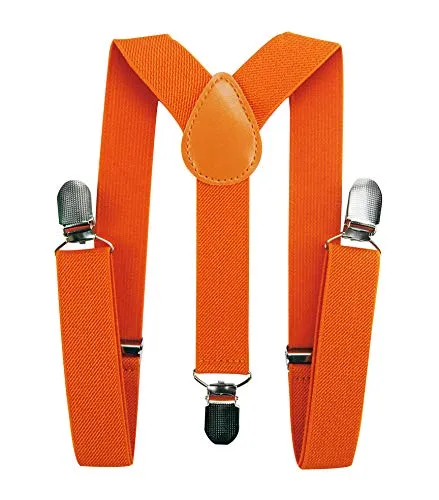 axy Kinder Jungen Hosenträger-Y Form breit 2,5 cm mit 3 Starken Clips, kombinierbar mit Fliege - Uni Farben HTK25-1 (für Jungen (7-12 Jahre alt), Orange)
