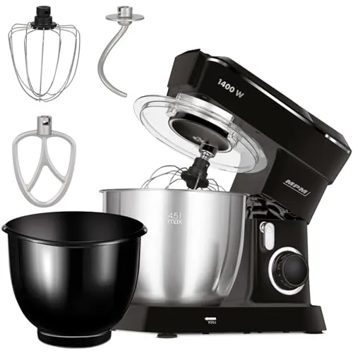 MPM Planetarische Küchenmaschine MRK-25 - Multifunktional Mixer Küche 4,5l - Küchengeräte Vielseitig Einsetzbar 1400W - Zwei Schüsseln - Drei Austauschbare Rührbesen
