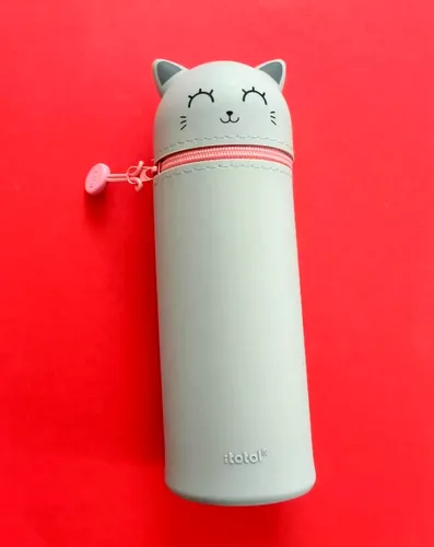 Schlamper Federbox Federmäppchen Stiftebox Silikon Katze rund grau itotal