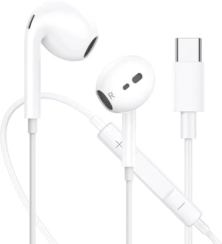 iPhone16 Kopfhörer mit Kabel USB C, USBC Kopfhörer für iPhone 15 Plus/Pro/Max, In Ear Ohrhörer HiFi Stereo mit Mikrofon Kabelkopfhörer für iPad Pro Air Mini/Samsung S25 S24 S23 S22 Ultra A55/Pixel usw