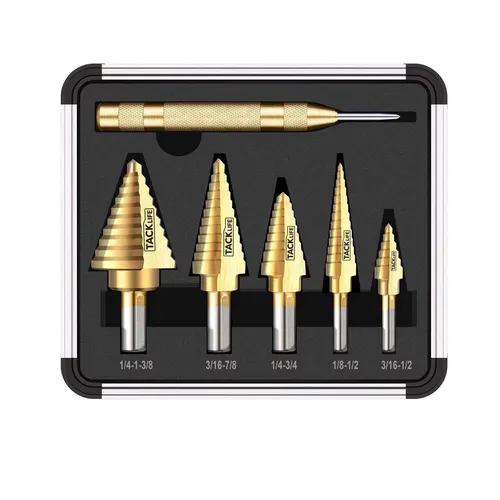 TACKLIFE Bohrersatz Schritt Bohrer Set mit automatischem Center Punch - Bohrer Set mit 50 Größen für präzises Bohren, inklusive automatischem Körner für exakte Markierungen und schützenden Aluminiumkoffer. Ideal für Holz, Metall und Kunststoff.