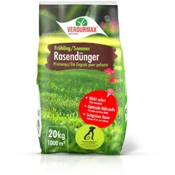 VERDURMAX® Rasendünger Frühling/Sommer 20x 20 kg - Poolzubehör – Der VERDURMAX® Rasendünger sorgt mit seiner speziellen N-P-K-Formel (14-3-8) für einen kräftigen, gesunden Rasen, der auch bei Hitze und Trockenheit vital bleibt.