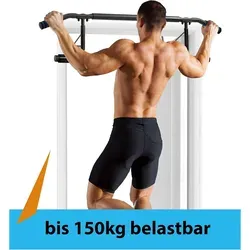 Multi-Türreck Pull-Up-Bar 3in1 - Universelles Trainingsgerät für Oberkörpertraining - Klimmzugstangen: Vielseitig einsetzbar als Klimmzugreck, Liegestützhilfe und Dip-Trainer. Schnell montierbar ohne Bohren, ideal für Zuhause, Büro oder unterwegs.