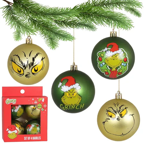 Grinch SET Weihnachtsbaumkugeln, UNZERBRECHLICH, KUNSTSTOFF-Weihnachtsbaumschmuc