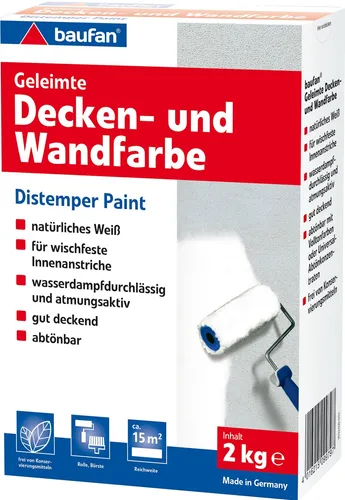 Baufan Geleimte Decken- und Wandfarbe Konzentrat 2 kg - Hochwertige Decken- und Wandfarbe, ideal für ein perfektes Finish und einfache Anwendung in jedem Raum.