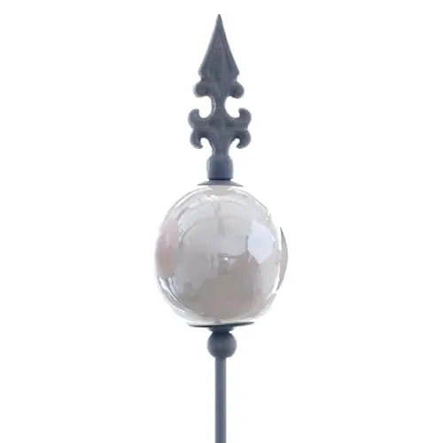 naninoa Metall Stecker Französische Lilie mit Keramik-Kugel, Gartenstecker Gartendeko Gartenverzierung, Grau, 110 cm