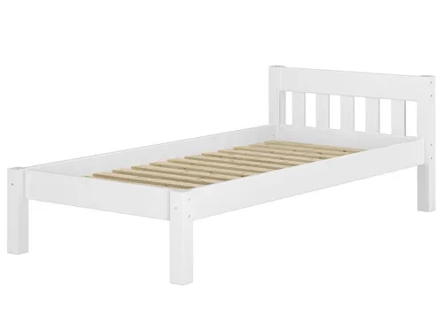 ERST-HOLZ Bett Gemütliches Weißes Holzbett mit Sprossen 90 x 200 - Stabiles Futonbett aus massivem Kiefernholz, waschweiß lackiert. Ideal für ein gemütliches Schlafzimmer, mit natürlicher Maserung und einfachem Aufbau.