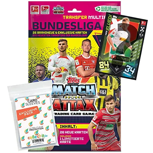 collect-it.de MY HOME OF CARDS + TOYS Exklusive Aufbewahrungshüllen im Bundle mit Topps Match Attax 2022/23-1 Transfer Multipack + 1 seltene Nationalspieler Karte