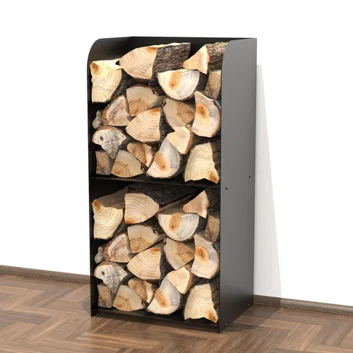 tuning-art Kaminholzregal KR07 - Pulverbeschichteter Kaminholzständer in Schwarz - Aschesauger und Kaminzubehör, robust und wetterfest für den Innen- und Außenbereich