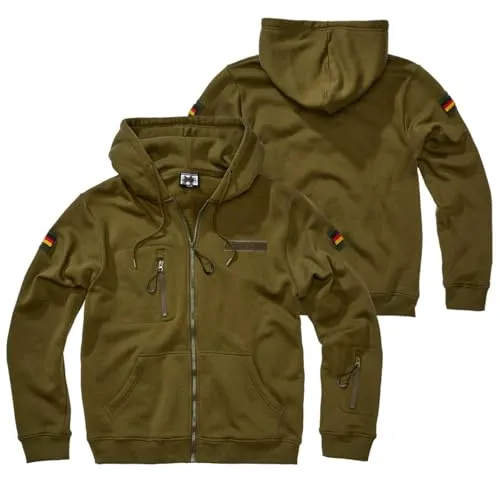 BWuM Tactical Kapuzenjacke mit Flaggen & Klett, Größe:S, Farbe:Oliv - Taktische Kapuzenjacke mit stabilem Reißverschluss und weichem Brushed Fleece. Ideal für den Alltag mit praktischen Taschen und individuell anpassbaren Klettflächen für Patches. Perfekt für Outdoor-Aktivitäten.