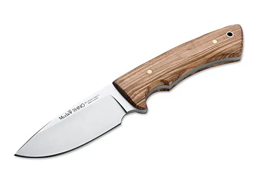 Muela Rhino Olive Feststehendes Messer - Gürtelmesser aus 4116-Stahl mit klassischer Olivenholz-Beschalung, ausgezeichnete Korrosionsresistenz und Schnitthaltigkeit, inkl. Lederscheide, Gesamtlänge: 22,5 cm.