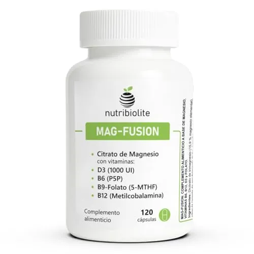 Magnesiumcitrat mit Vitaminen B6, B9 (Folat), B12 und D3 | Müdigkeit und Ermüdung – Muskelfunktion und Knochen – Nervensystem und Homocystein – 120 Kapseln | Mag-Fusion Nutribiolite
