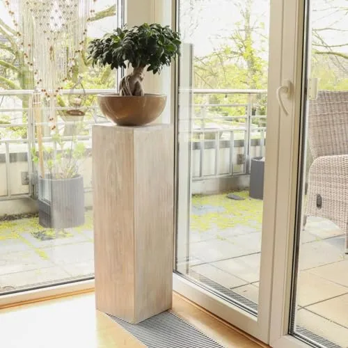 Oriental Galerie Holzsäule 75 cm - Präsentationssockel aus massivem Mangoholz, handgefertigt in Indien. Ideal als stilvolle Dekoration oder Blumensäule mit zeitloser Eleganz.