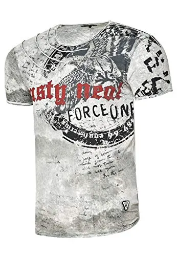 Rusty Neal Herren T-Shirt Rundhals Printed Tee Shirt Kurzarm Regular Fit Stretch 100% Baumwolle S M L XL XXL 3XL 228, Farbe:Grau, Größe:M
