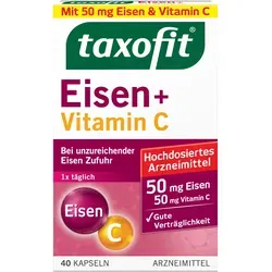 Taxofit Eisen + Vitamin C 40 ST - Arzneimittel zur Unterstützung einer ausreichenden Eisenzufuhr, ideal für Erwachsene und Heranwachsende ab 12 Jahren. Enthält zusätzlich Vitamin C für eine bessere Eisenaufnahme.