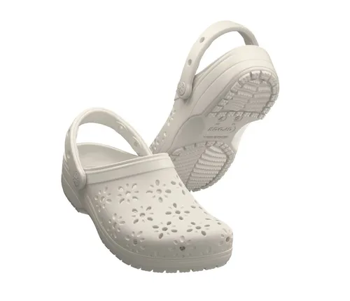 Crocs Classic Floral Cut Out Clog - Weiss, 42/43 - Pantoletten in elegantem Blumendesign, leicht und bequem für den Sommer, ideal für den Alltag oder den Strand.